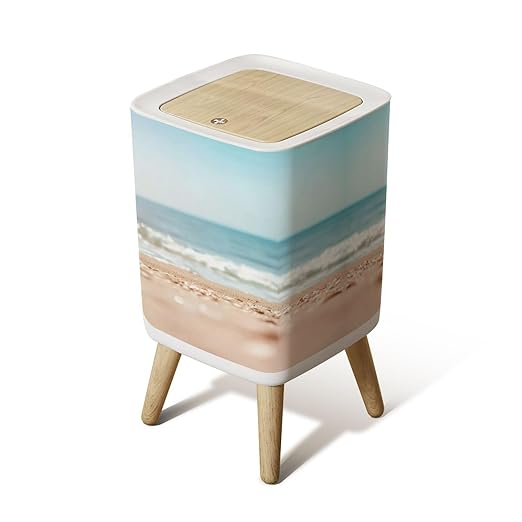 Small Trash Can with Lid Blurred sea Wastebasket with Press Cover Dog Proof Garbage Can Waste Bin for Kitchen Bathroom Nursery 2.6 Gallon