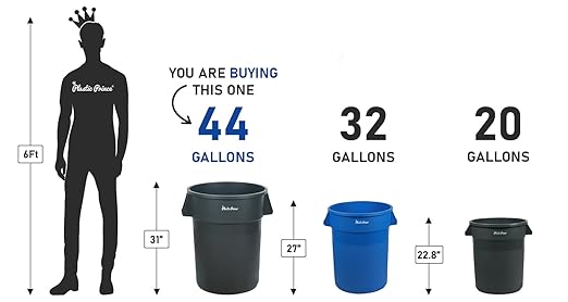 PLASTIC PRINCE 44 Gallon Round Trash Can with Lid Garbage Can Gray Waste Container for Home Garage Restaurants Warehouses