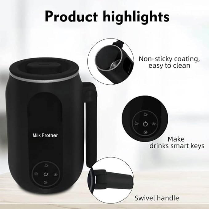 Electric Milk Frother and Steamer,4 In 1 Electric Milk Steamer,450ml Milk Frother and Warmer,Automatic Hot and Cold Foam Maker,with Foldable Handle,for Coffee/Latte/Cappuccino