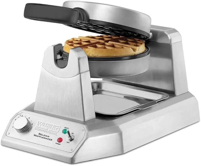Waring Commercial WW180X Heavy Duty Single Belgian Waffle Maker, Coated Non Stick Cooking Plates, Produces 25 waffles per hour, 120V, 1200W, 5-15 Phase Plug, Silver, 12.5 x 17.88 x 10.5 inches