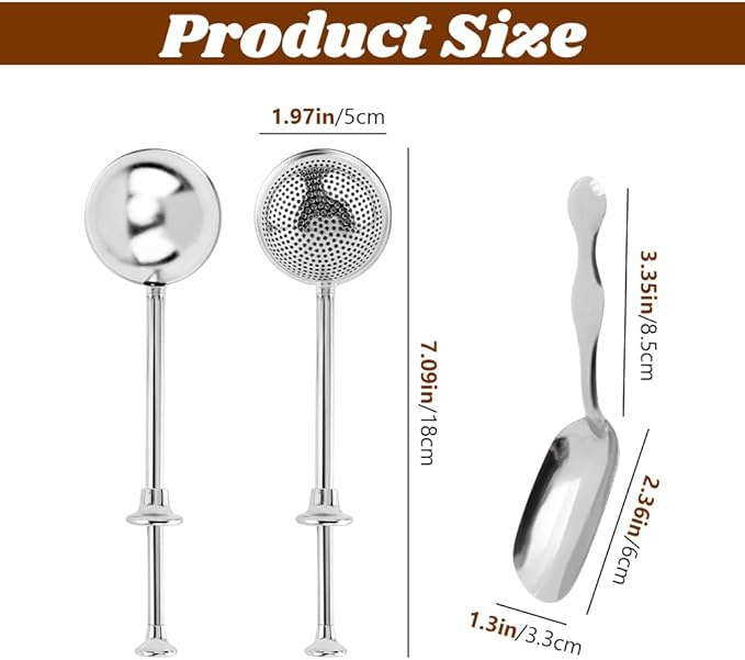2pcs Tea Infuser with Spoon, Stainless Steel Fine Mesh Ball Filter with Handle and Spoon Loose Leaf Tea Infuser (Sliver)