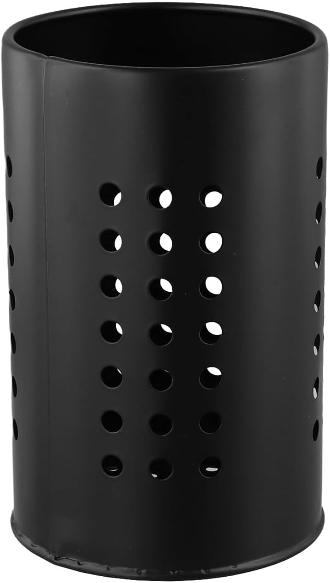 FABULETTA Stainless Steel Utensil Holder for Kitchen Countertop, Cutlery Drainer Rack with Drain Hole, Rust-Resistant Vertical Organizer Stand for Spoons and(Black Small)