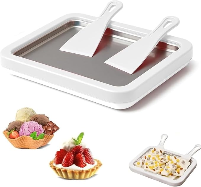 Rolled Ice Cream Maker, Instant Ice Cream Maker, Instant Cold Plate Ice Cream Maker with 2 Scrapers Frozen Yogurt Rolls Tray Homemade DIY Smoothies, Ideal for Family Activities