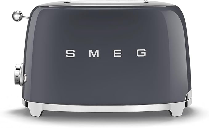 Smeg 50's Style Retro Aesthetic 2 Slice Toaster 6 Presets Extra Wide Slots Grey, TSF01GRUS