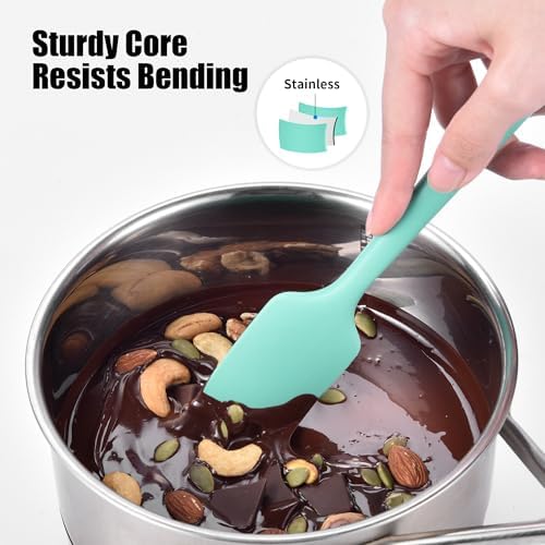 Doosu 18/8 Stainless Steel Food-Grade Measuring Coffee Scoop with 6.9in Long Handle (1 & 2 Tbsp) and 600°F Heat Resistant Mini Food-Grade Silicone Bowl Scraper (Aqua Sky)