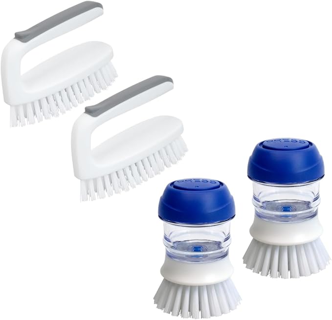 CELOX Cleaning Brush Set, 2 Dish Brush with soap Dispenser & 2 Heavy Duty Scrub Brush