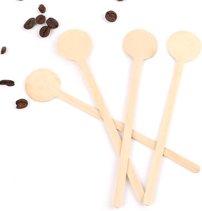 Mozeat Lens 6 Inch Disposable Milk Drink Stirrers Wooden Coffee Stirrers Stir Sticks with Round Ends Wooden Coffee Stirrer Sticks for Coffee Milk Cocktail Tea (100PCS)