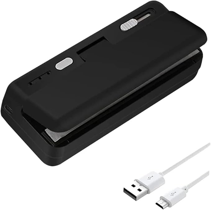 Vacuum Sealer Machine, Mini Plastic Bag Sealer Heat Sealing Machine Food Packaging Bags Clip Handheld Rechargeable for Food(Black)
