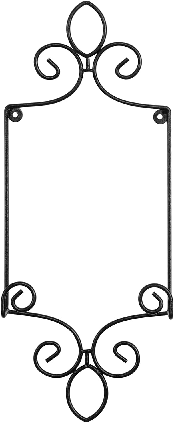 MyGift Wall-Mounted Vertical Single Plate Holder Rack with Vintage Black Metal Decorative Scrollwork Design, Holds Plates Up To 8 Inches