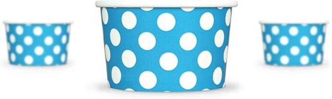 UNIQ 1000-Count 4 oz Polka Dot Paper Ice Cream Cups Blue Color | Disposable Dessert Bowls in Multiple Colors | Frozen Dessert Supplies