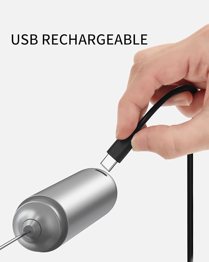 CIRCLE JOY Rechargeable Milk Frother Hanheld, Dual Coil Whisk Head Electric Coffee Frother, Portable Hand Frother Wand Drink Mixer for Matcha Lattes Cappuccino, Kitchen Gifts, Silver