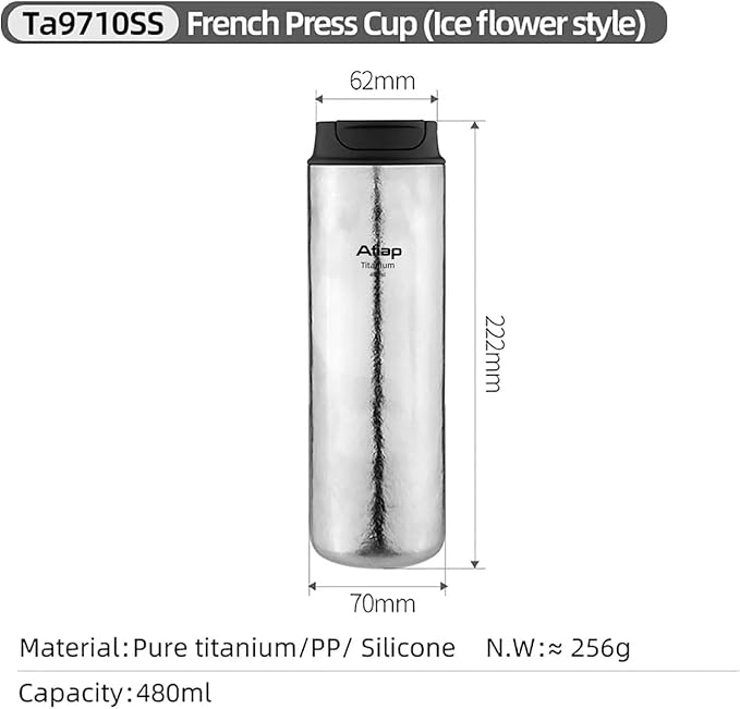 Titanium Water Bottle French Press Pot Milk Frother Coffee Cups Double Layer Thermal Insulation (lce flower)