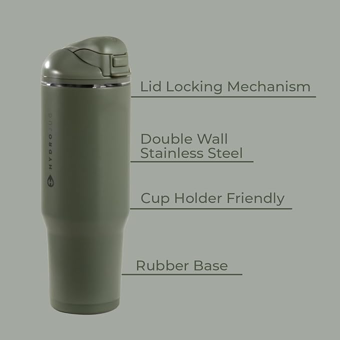 HydroJug Ease2o Water Bottle with Straw & Chug Lid, Stainless Steel, Vented Cap to Help Reduce Pressure, Water-Level Window, Cup Holder Friendly, Non-Slip Base – 32oz, Courtyard