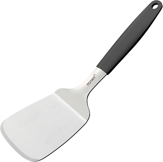 Stainless Steel Spatula, Large Metal Spatula for Kitchen and Grilling, Heavy Duty Turner for Cast Iron Skillet with Silicone Handle, Cooking and Flipping Steak, Pancake, Burger, 4.6 x 3.7 In