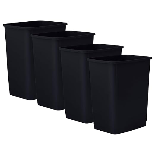 Superio Large Kitchen Trash Can 1.25 Gallon, 5 Qt Unlidded Waste Bin Only for Kitchen, Garage, Indoor and Outdoor Trash Can (4, Black, 1.25 Gallon)