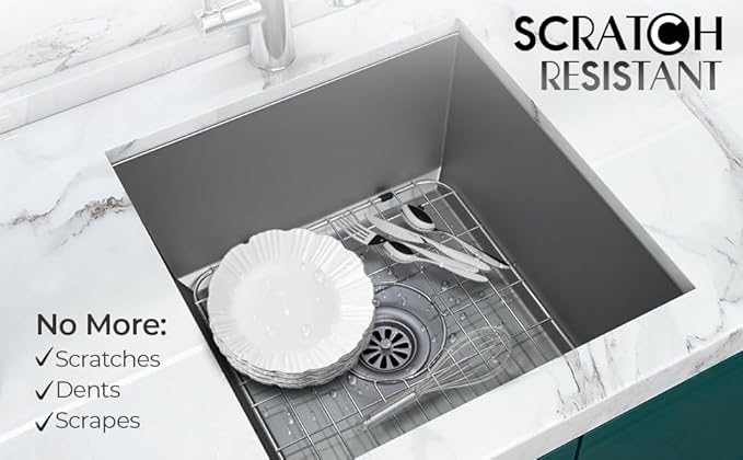 HW Kitchen 12" x 10" Stainless Steel Sink Rack - Farm Sink Protector, Mat, Drying Rack