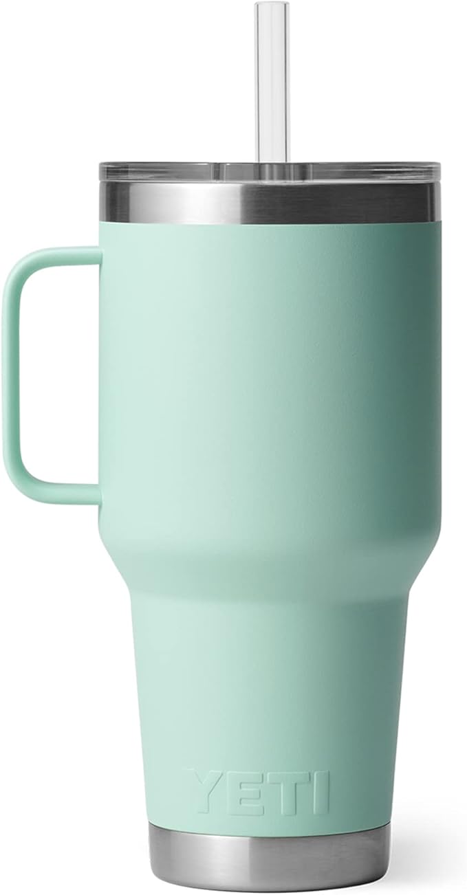 YETI Rambler 35 oz Tumbler with Handle and Straw Lid, Travel Mug Water Tumbler, Vacuum Insulated Cup with Handle, Stainless Steel, Seafoam