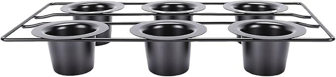 6 Cup Popover Pan Non Stick Carbon Steel Bakeware for Popovers Muffins with Wire Rack Deep Tapered Cups Even Baking