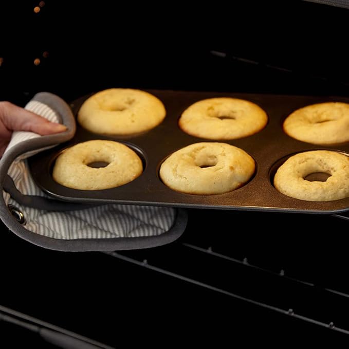 Wilton Gold Non-Stick Donut Pan Set - Quality Baking Pan - Dishwasher Safe & Scratch Resistant - Made Without PFAS - 12.5 x 8 x 1 Inch, 2-Piece Set