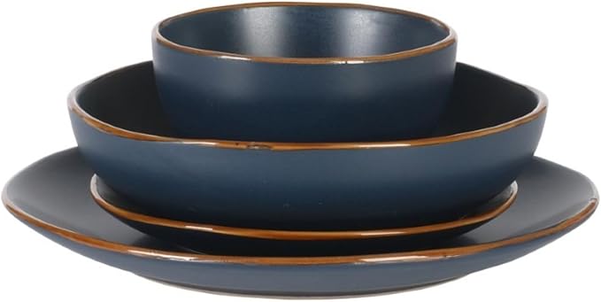 Gibson Home Hazeltine 16-Piece Navy Blue Stoneware Dinnerware Set – Plates and Bowls, Durable Ceramic Kitchen Dinner Set