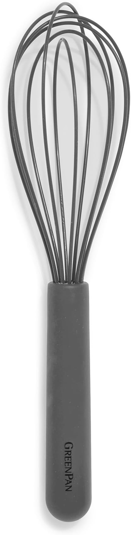 GreenPan Silicone Whisk, Mixing Blending Beating Stirring Cooking Kitchen Utensil, Flexible Rubber Nonstick Cookware, Rigid Steel Core, Heat-Resistant, Anti-Slip Handle, BPA-Free Dishwasher Safe, Gray