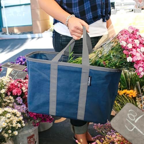 CleverMade EcoBasket 30L Collapsible Tote Basket 3 Pack – Reusable Grocery Tote That Stands Upright, Foldable Shopping Basket for Car Trunk Storage, Heavy Duty Utility Bag, 30 lb Capacity - Black