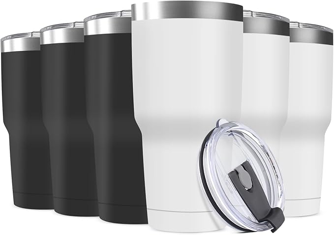 30oz Stainless Steel Travel Mug with Lid, 6 Pack Double Wall Vacuum Insulated Bulk Tumbler, Powder Coated Coffee Cup Suitable for Vehicle Cup Holders