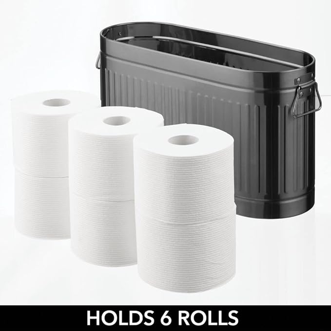 mDesign Large Steel Free Standing Toilet Paper Organizer, 6-Roll Tissue Storage Holder Container Bin for Bathroom Floor, Fits Under Sink, Vanity, Shelf, In Cabinet, Corner, Oscar Collection - Graphite