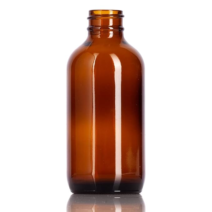 JUVITUS 4 oz / 120 ml Amber Glass Boston Round Bottle with White Treatment Pump (24 pack)