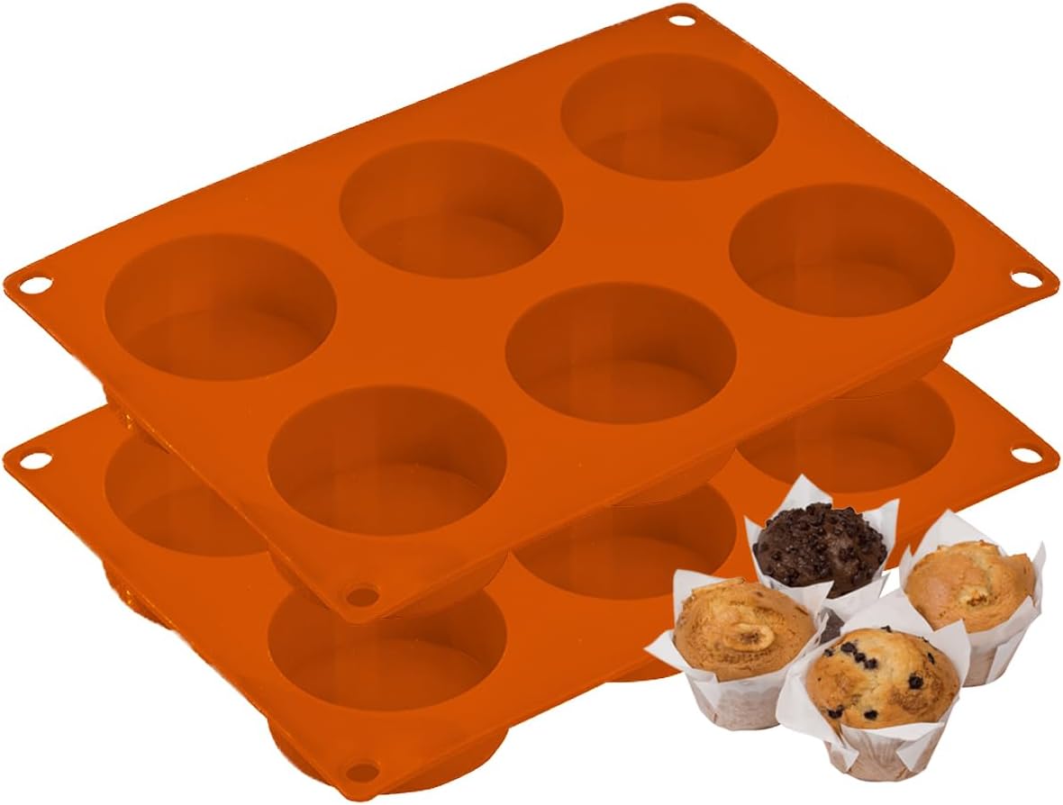 2PCS Muffin Pan, 6 Cup Silicone Cake Moulds for Baking, Silicone Muffin Cases, Non Stick Muffin Tin, Cookies Jelly Mould - BPA Free and Dishwasher Safe