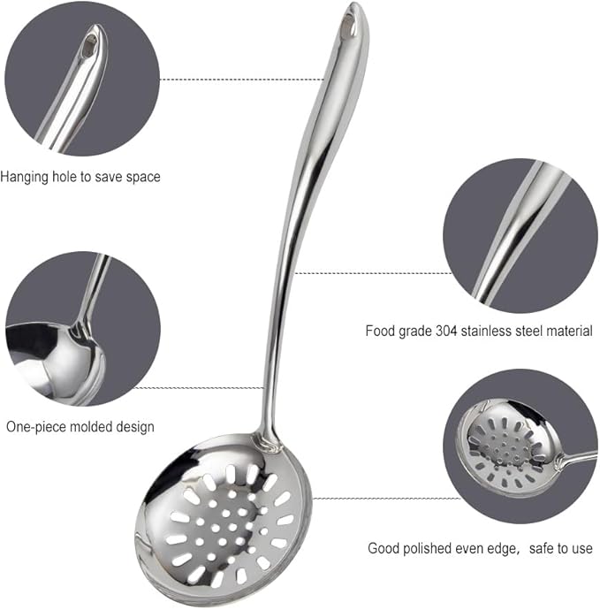 304 Stainless Steel Kitchen Utensils Set, VALESKA 6PCS Metal Cooking Utensils Set, Wok Spatula, Ladle, Skimmer Slotted Spoon, Pasta Spoon, Serving Large Ladle, Slotted Spatula Tunner