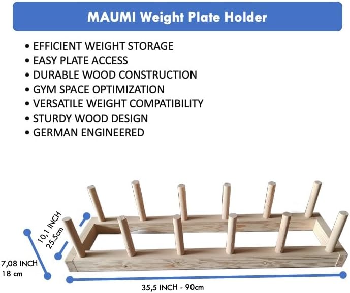 MAUMI Wooden Weight Plate Rack – Olympic Weight Plate Holder & Storage Stand – Bumper Plate Organizer – Horizontal Weight Tree for Home Gym – Weight Plate Storage Rack