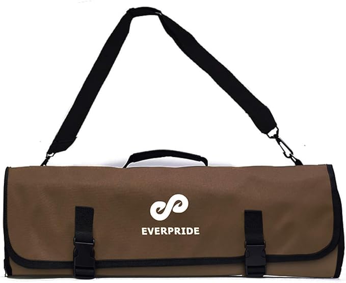 EVERPRIDE Chef Knife Roll Bag Holds 10 Knives – Contains 2 Large Zippered Pockets for Meat Cleavers and Cooking Tools – Durable Knife Carrier Case for Chefs and Culinary Students – Knives Not Included