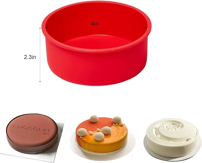 saphe 4 Inch Cake Pans- Non-Stick Round cake Pans, Silicone Cake Molds for Smash Cakes, Layer Cakes, Cheese Caks, Chocolate Cakes, 4 packs (4inch+4packs)