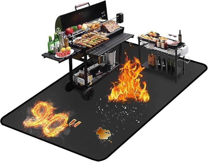 36 x 24 inches Under Grill Mat/Grill Mat for Deck, 4 Layers Under Grill Floor Mats to Protect Deck, BBQ Mat for Under BBQ Fireproof Mat Deck Patio Protect Mat Waterproof Oil-Proof Reusable