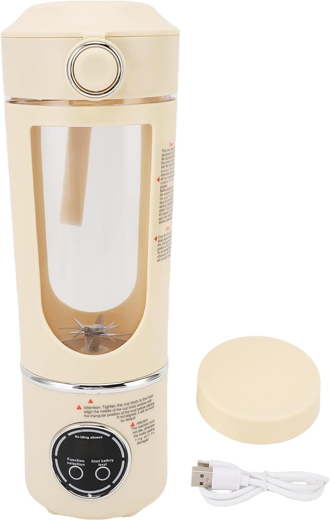 Portable Blender, 700ML 12 Blades Rechargeable Mini Juicer Cup Travel Blender with Magnetic Lock for Gym Home Office Sports Outdoor (Beige)