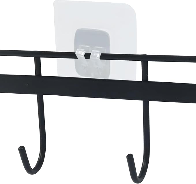 2 Pcs Kitchen Utensil Rack with 4 Adhesives - Adhesive Kitchen Utensils Hanging Rack Utensil Holder for Kitchen, Bathroom, and Bedroom(Black)