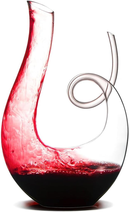 Art Series Swan Swirl Wine Decanter, Hand Blown, Lead-Free Glass with Wide Base for Aeration, + Cleaner Elegant U-Shaped Design with Spill-Reducing Spout – 33.8 oz – Modern Display for Red Wine Lovers