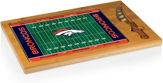 PICNIC TIME NFL Football Field Icon Glass Top Cutting Board & Knife Set, (Parawood & Bamboo)