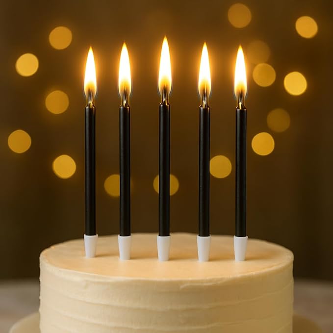 by Tugba Aydan - Black Birthday Candles-24 Count Long Thin Black Birthday Candles for Cake, Metallic Cake Candle for Birthday, Party Candles