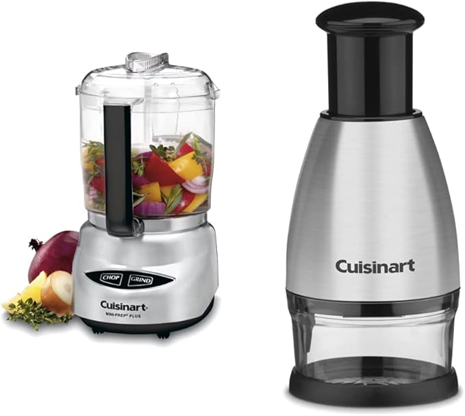 Cuisinart Mini Prep Plus Food Processor, 4 Cup, Brushed Stainless & CTG-00-SCHP Chopper, 8.2" x 3.9" x 3.9", Stainless Steel/Black