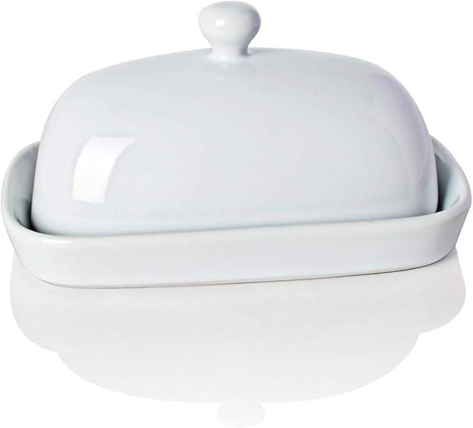 Sweejar Ceramic Butter Dish with Lid for Countertop,Porcelain Butter Keeper with Knob Handle,Butter Container for East/West Coast Butter and Porcelain Teapot with Removable Stainless Steel Infuser