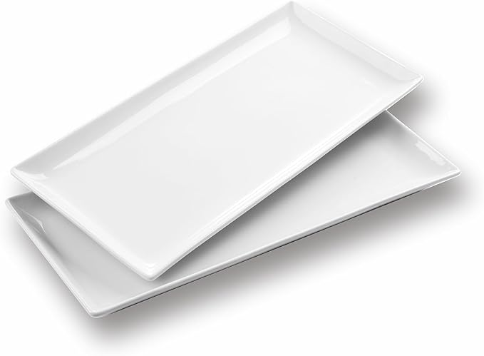 WishDeco Large Serving Platter Set of 2, Long Ceramic Serving Tray 16 inch, Rectangular Serving Dishes, White Plates for Entertaining, Fruit, Appetizer, Charcuterie, Oven & Dishwasher Safe