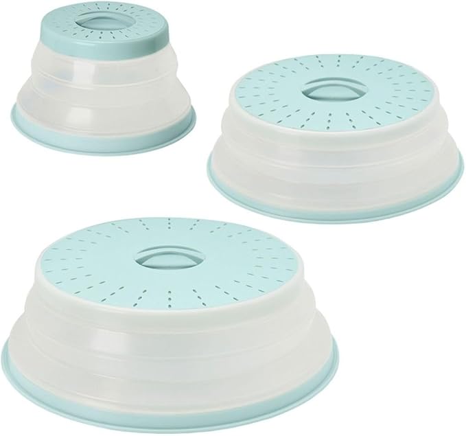 Tovolo 3-Piece Silicone Microwave Splatter Lid Set Blue Haze Small Medium Large Set of 3, Collapsible Dishwasher Safe BPA Free Vented Silicone Microwave Splatter Cover Set for Food Reheating