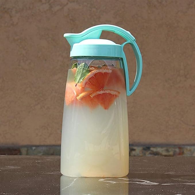 High Heat Resistant 2.3 QT One-touch Airtight Water Pitcher Set with Lid for Coffee, Tea, Other Hot or Cold Beverages Quickpour Jug, Leak Proof & Space Saving, Dishwasher Safe, Made in Japan (SET)