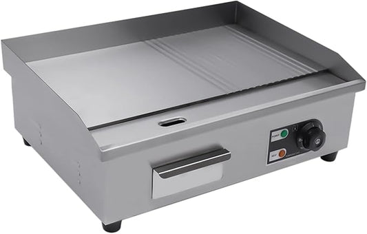 Commercial Flat Top Grill, 22" Extra Large Commercial Electric Griddle, 1600W high working power Tabletop Flat Top Grill Indoor for BBQ Pancake Chicken, Adjustable Temperature 122℉-572℉