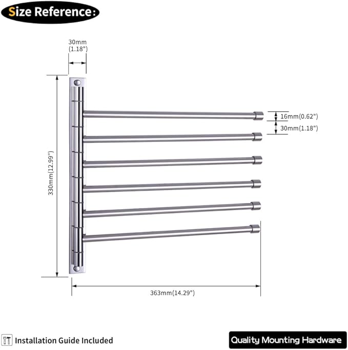 GERZWY Bathroom Swing Arm Towel Bars Wall Mount Bath Towel Rack with 6 Arms Hanger Towel Holder Organizer Polished Stainless Steel HYG06-JG