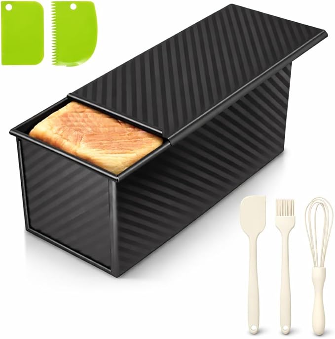 2.2lb Pullman Loaf Pan with Lid, Nonstick Carbon Steel Square Bread Pan for Baking Shokupan, Sandwich, Pain de Mie & Sourdough – Includes 6 Bonus Tools
