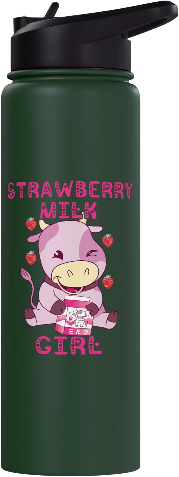 Strawberry Milk Girl Japanese Strawberry Shake Cute Pink Cow Stainless Steel Insulated Water Bottle