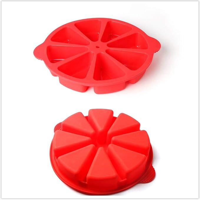 SHEbaking Scone Pan Silicone Triangle Cake Mold for Baking Nonstick Cornbread Pan 8 Cavity Pie Silicone Mold Perfect for Brownies, Muffin, Cupcake, Soap, polenta, or biscuits (Red)